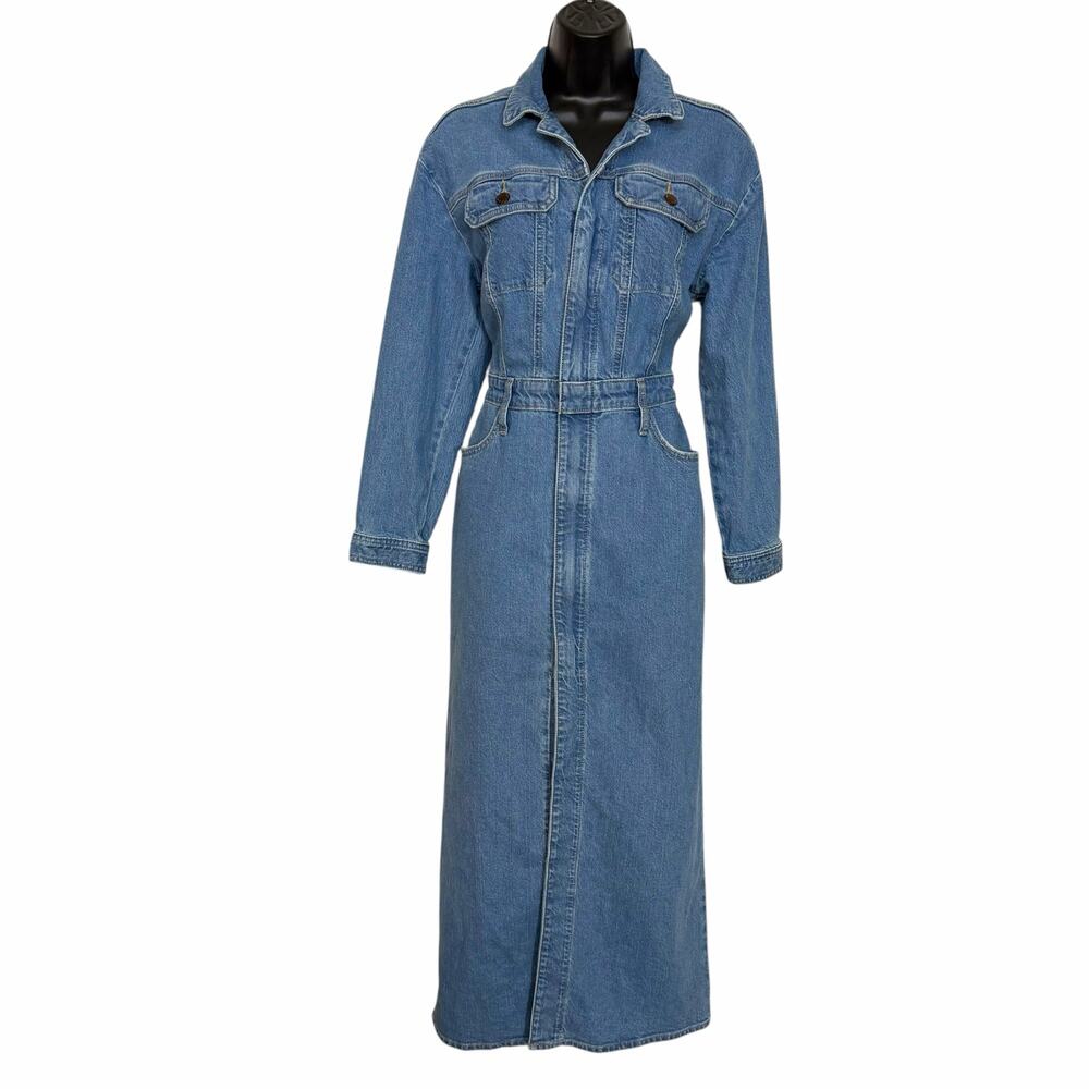 Universal Thread Denim Maxi Shirt Dress 6 Medium Wash Long Sleeve Utility Zip Up